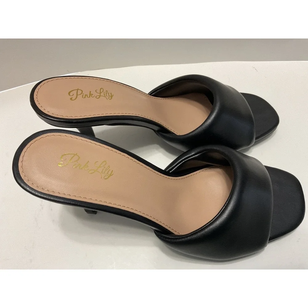 Pink Lily Black Padded Slide Sandals - Sleek Open Toe